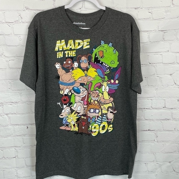 Nickelodeon Mens Made In the 90s Cartoon Characters Gray Graphic T-Shirt Large - Picture 1 of 6